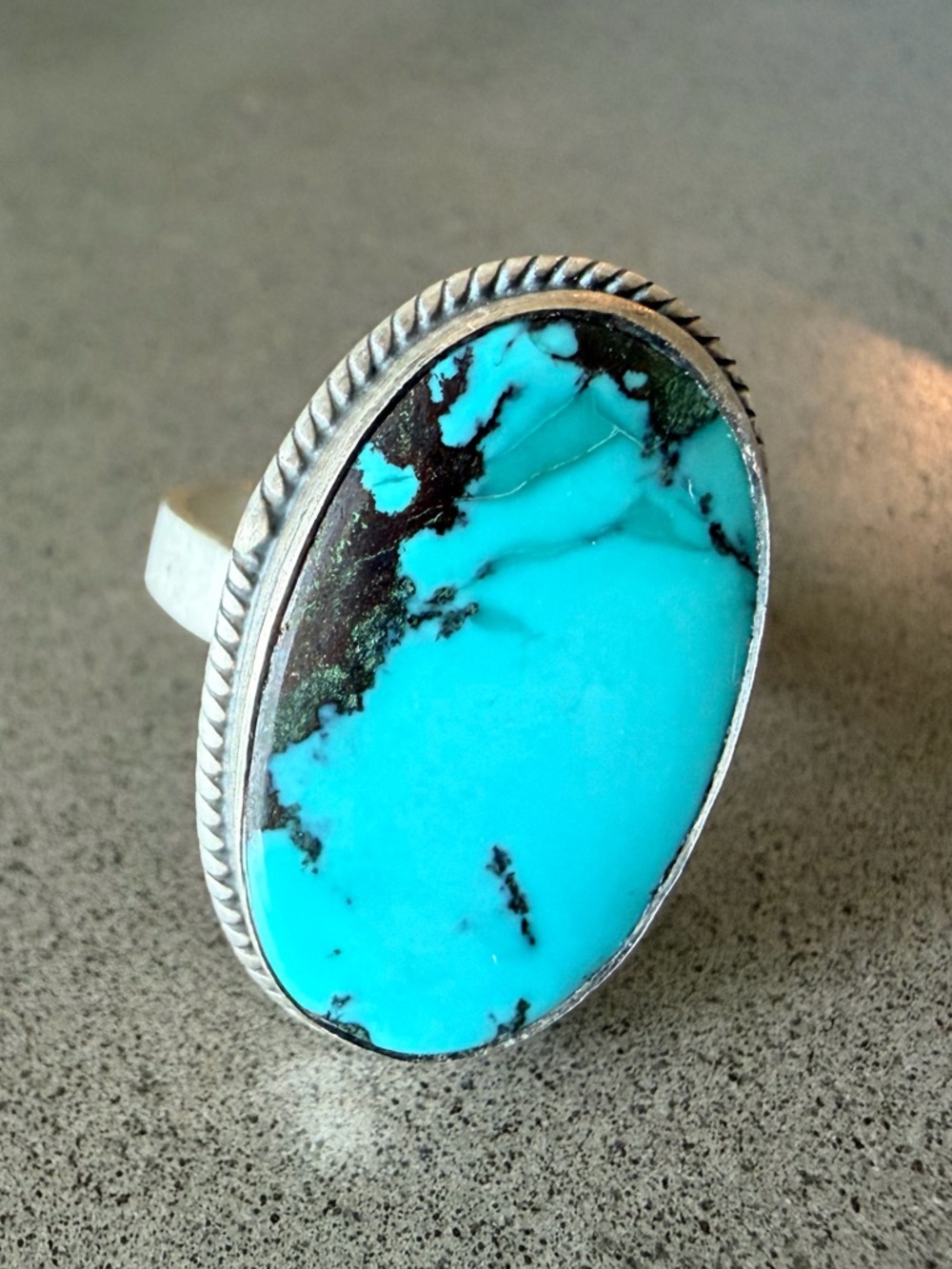 Sterling Silver Turquoise Oval Statement Ring | Adjustable Size 6-10.5 | New